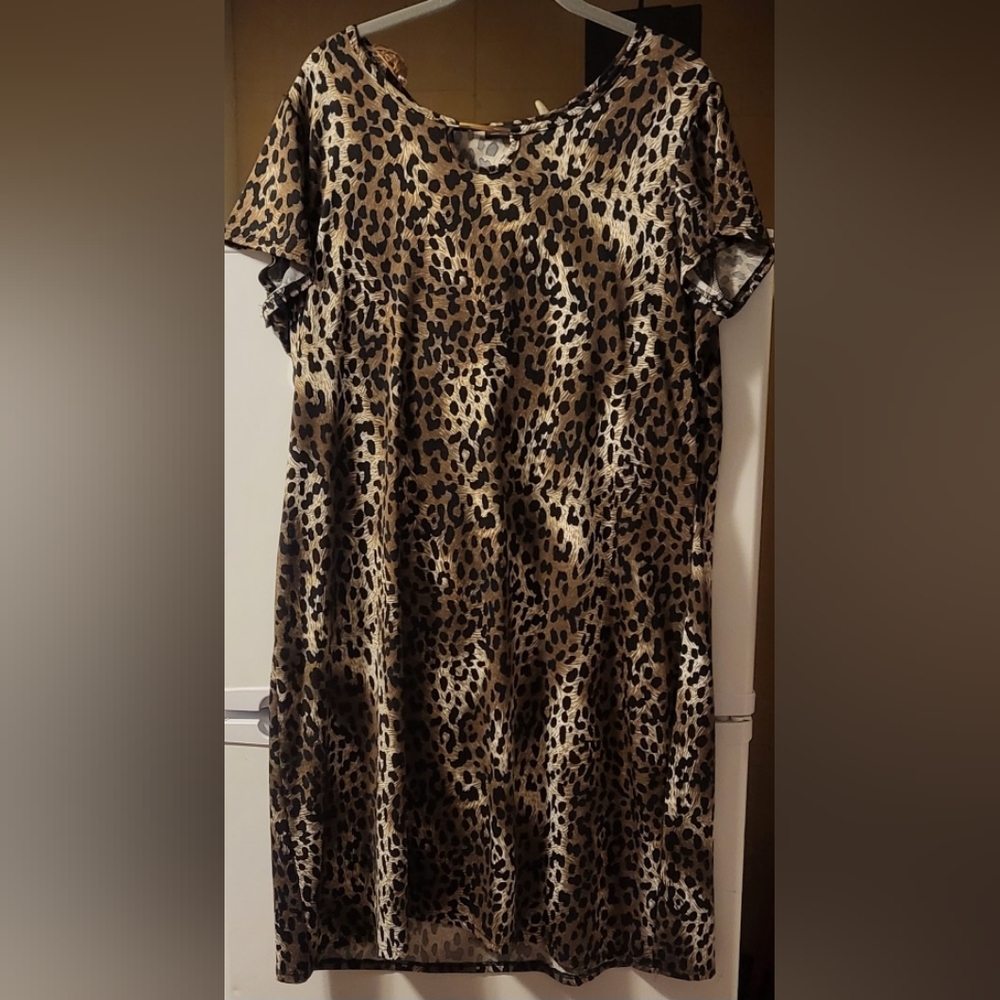 Notations Womens XL Dress Black Brown Animal Print S/S